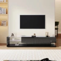Mobile TV Moderno con 2 Cassetti e 2 Ripiani in Vetro, Illuminazione a LED, 170x36x38 cm, Nero