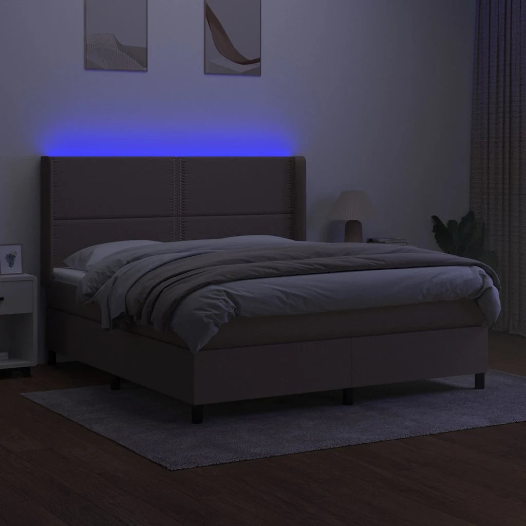Letto a Molle con Materasso e LED Tortora 180x200 cm in Tessuto 3138257