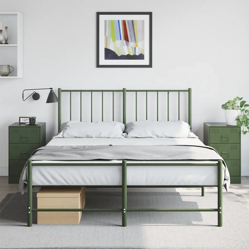 Set di 2 Comodini | Armadio da Notte | Mobiletto da notte Verde Oliva 34,5x39x62 cm in Acciaio