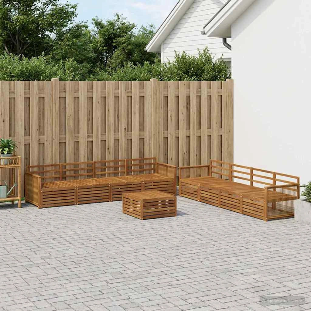 Set di divani da esterno 9 pz Naturale Legno di Acacia Massello 3383177