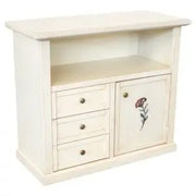 Mobile Porta tv Shabby chic avorio anticato decorato a mano, 3 cassetti 1 ante 1 vano