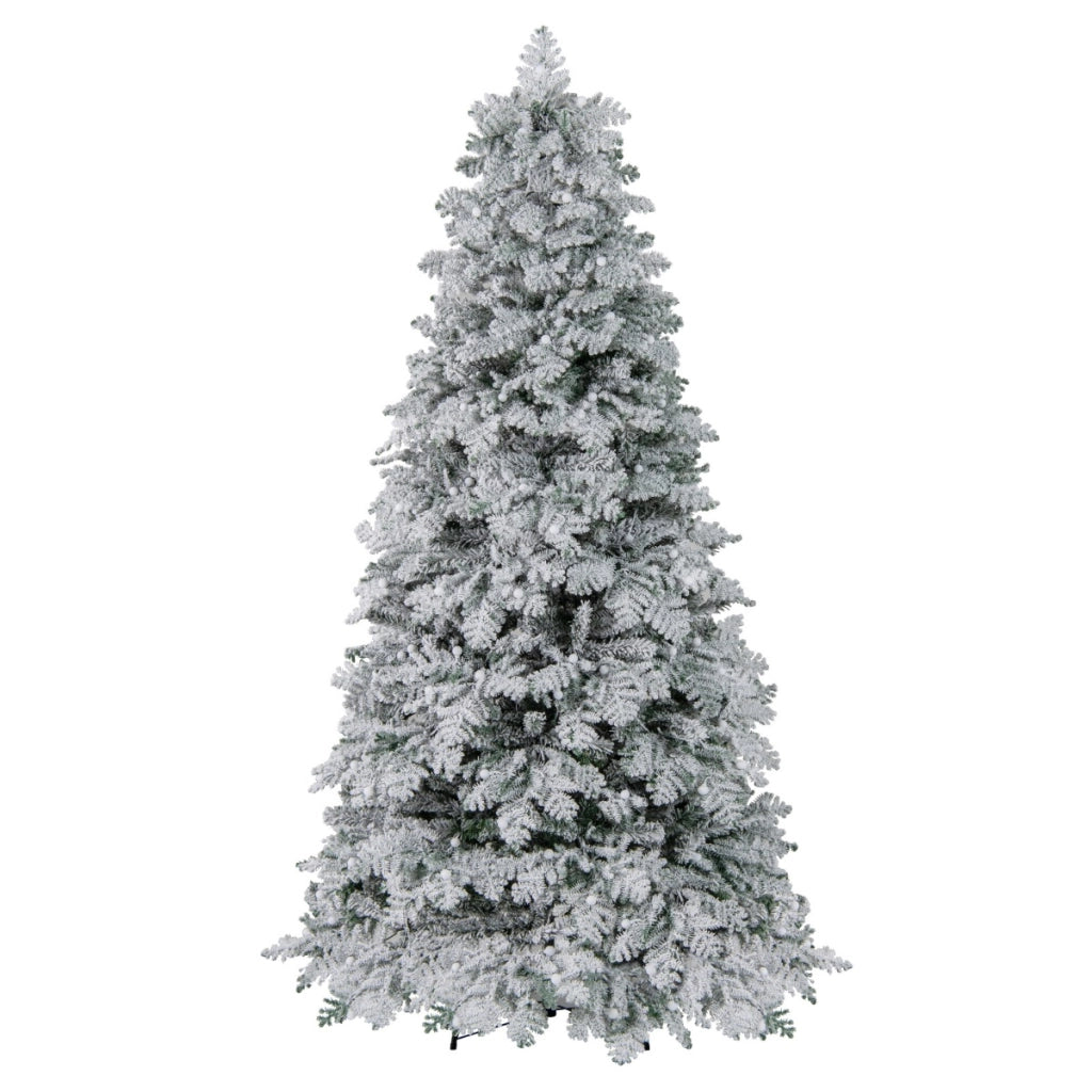 Albero di natale pieghevole con 160 palline luci led e 806 punte di ramo, Albero di natale artificiale innevato da 210 cm Bianco