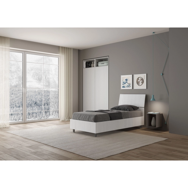Letto Singolo 80x200 cm testata inclinata Demas - Senza rete,Bianco Frassino