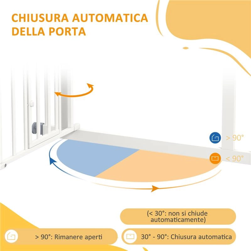 CANCELLINO PER CANI TAGLIA PICCOLA E MEDIA CON CHIUSURA AUTOMATICA, IN ACCIAIO E PA, 74-80X76 CM, BIANCO