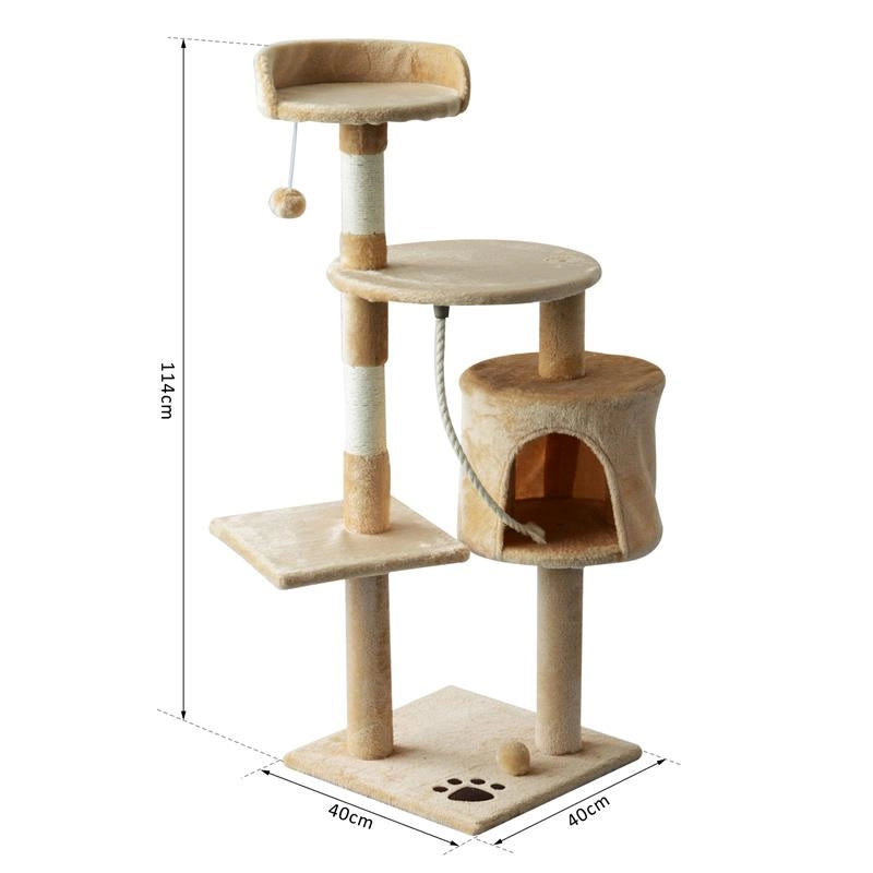ALBERO PER GATTI A 4 LIVELLI CON GIOCATTOLI, BEIGE 40X40X114CM