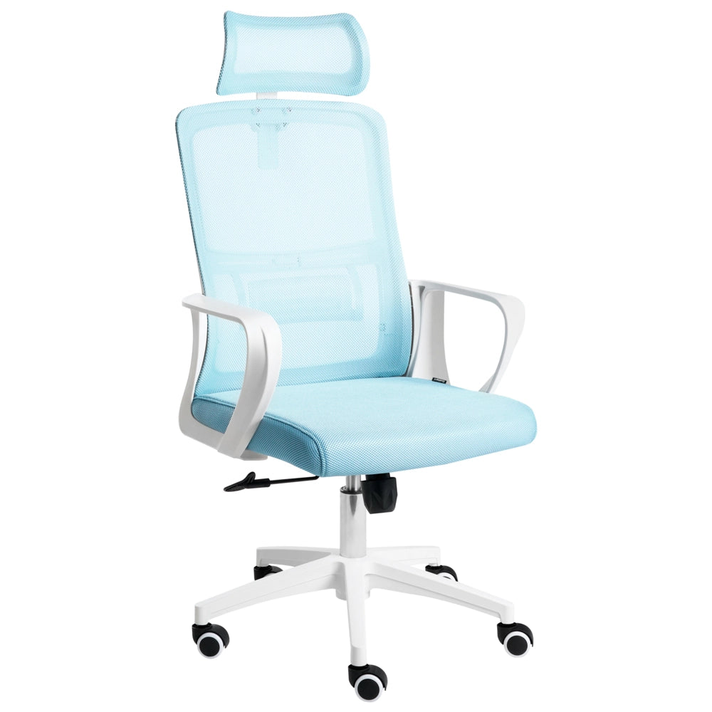 Sedia da ufficio con base girevole e poggiatesta regolabile in altezza con rete Home Office Azzurro stile moderno