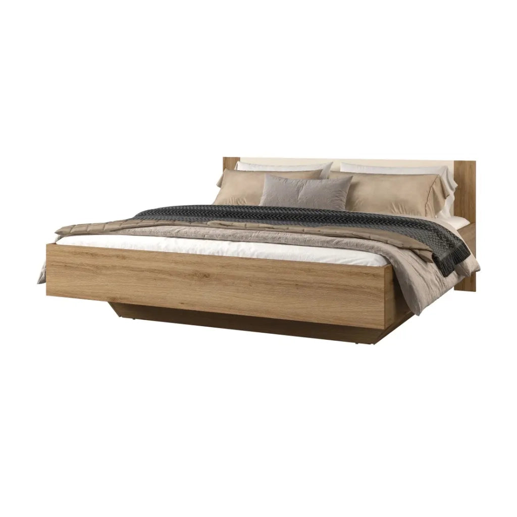 Letto VERTIGO – 180x200 cm – Rovere selvaggio e beige sabbia – Senza rete – Piede del letto design
