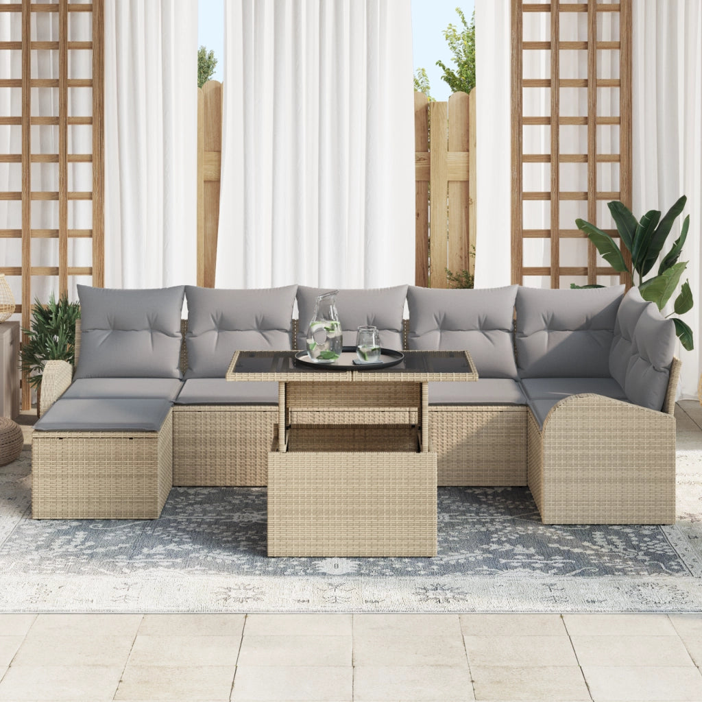 Set di Divani da Giardino 8 Pezzi con Cuscini in Rattan Sintetico Grigio Chiaro