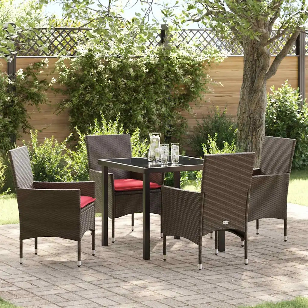 Set di tavolo e sedie con cuscino 5 pcs Marrone Rattan in PE
