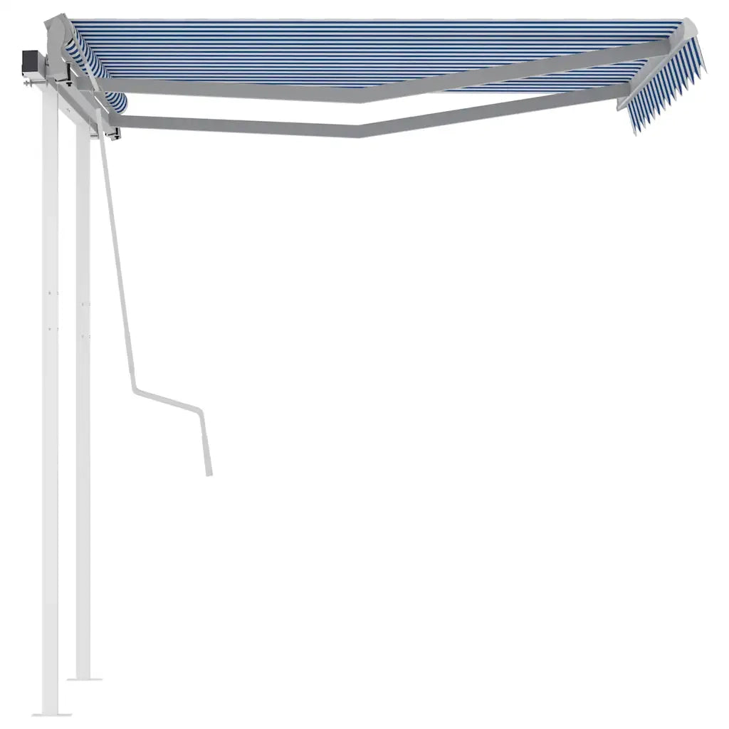 Tenda da Sole Retrattile Manuale con Pali 3,5x2,5m Blu e Bianca 3069916