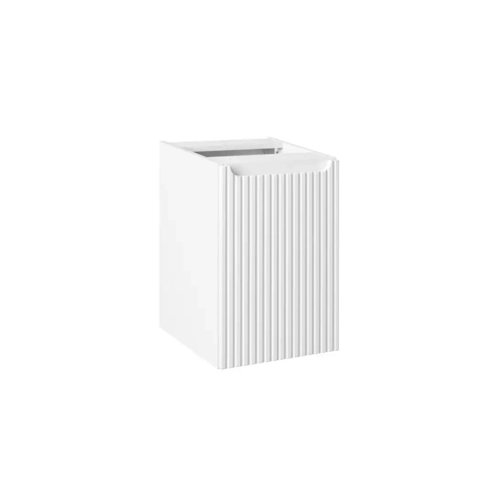 Mobile da bagno VANO – 1 porta con cesto per la biancheria – Bianco alpino – L40 × P39 × H57 cm – Da appendere