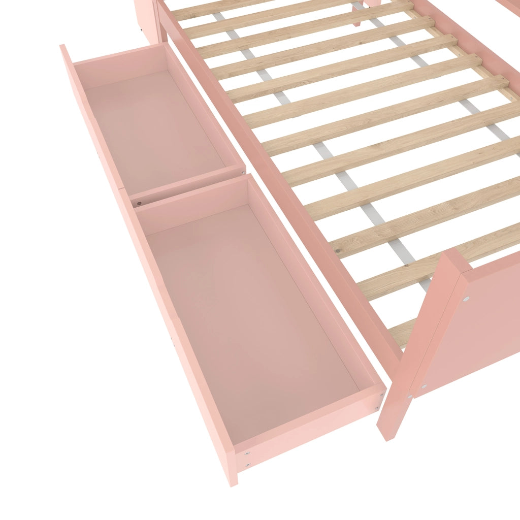Letto singolo 90x200 cm rosa con scrivania e cassetti