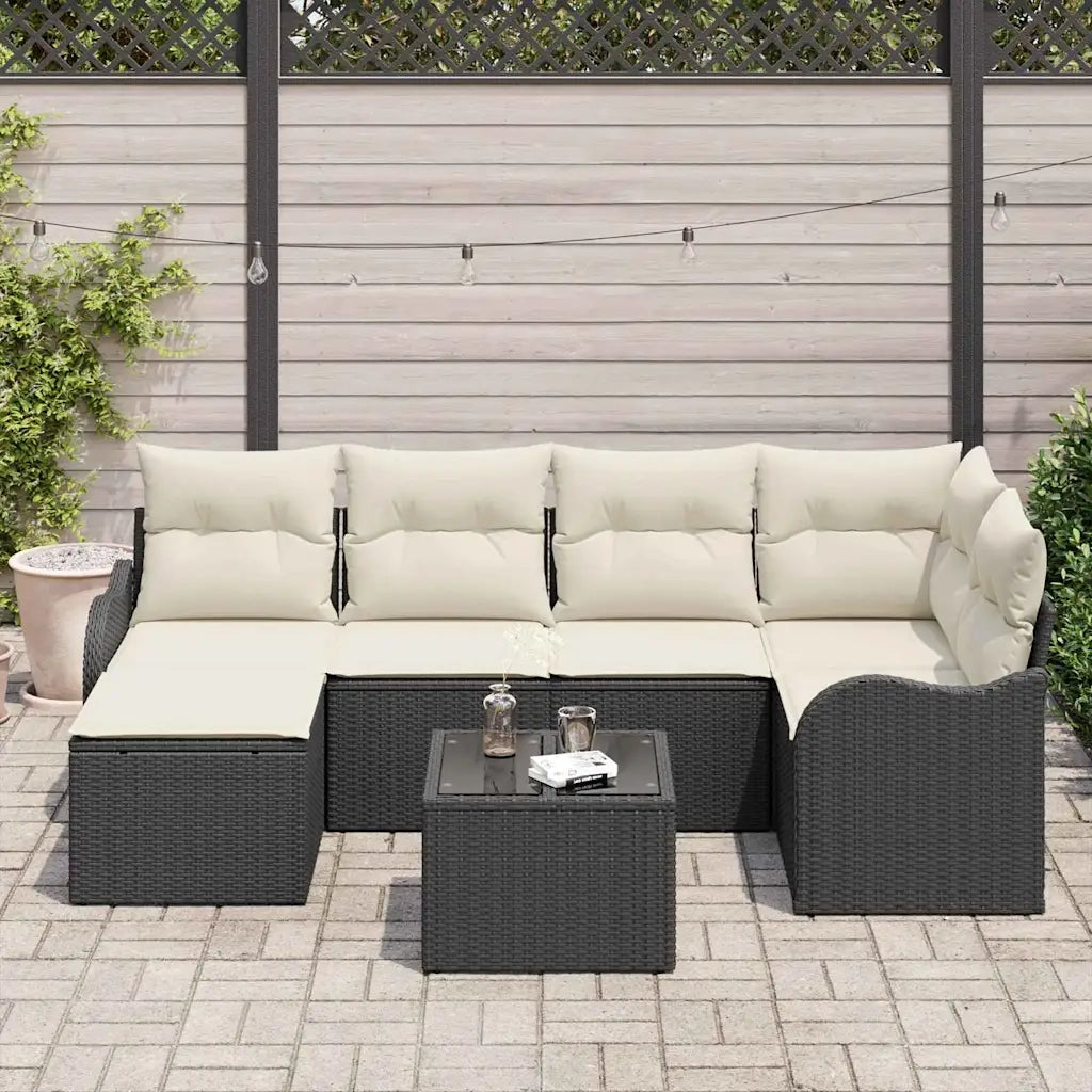 Set Divano da Giardino con cuscino 7 pcs Nero Poly Rattan 3345777