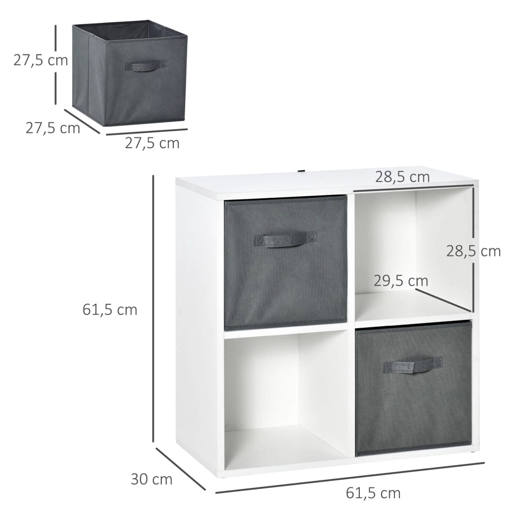 Libreria modulare 4 cubi con 2 cassetti ¨C zephmum ¨C bianco e grigio 61,5x30x61,5 cm