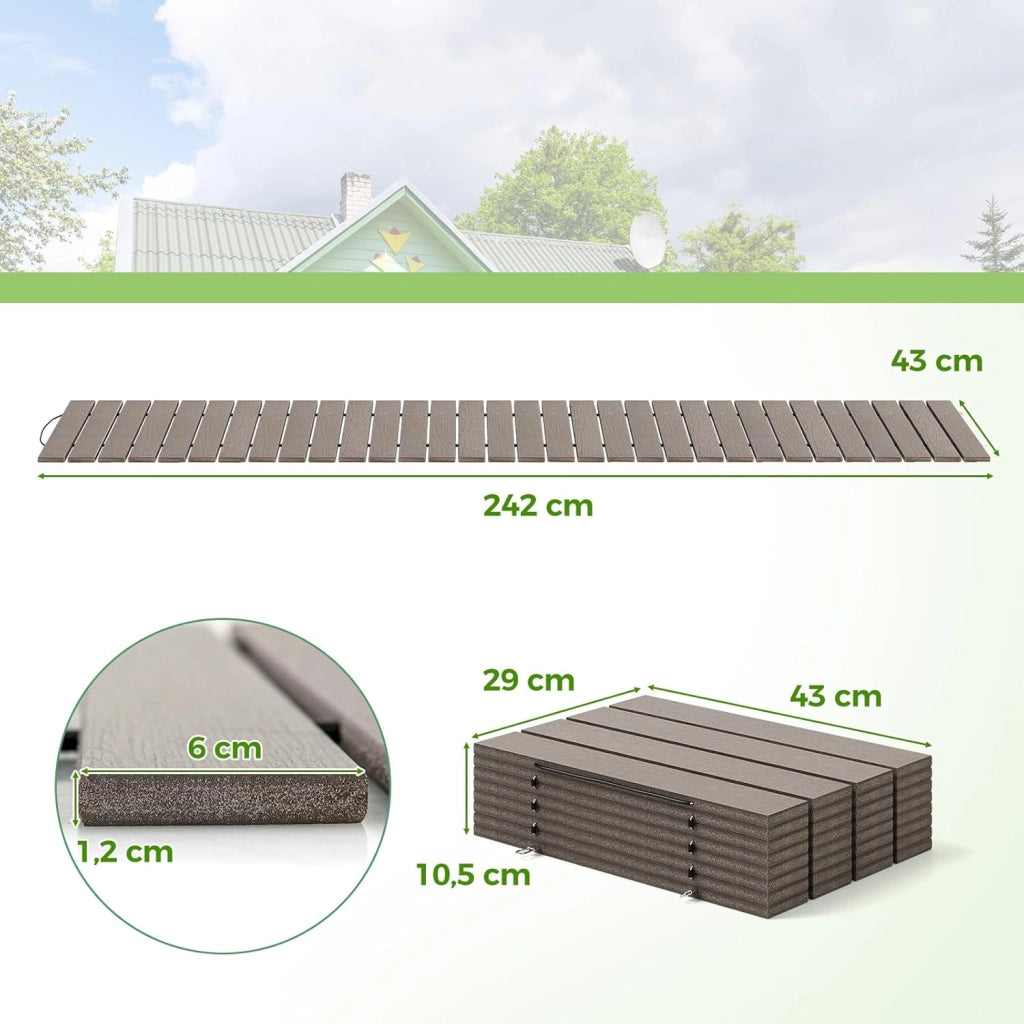 Percorso Giardino 242 cm, Passerella Dritta da Esterno con Connessione a Filo Metallico, Superficie Antiscivolo, Sentiero da Giardino Resistente alle Intemperie (242 x 43 x 1,2 cm)