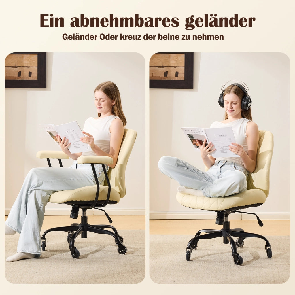 Sedia da ufficio ergonomica in pelle con altezza regolabile e schienale reclinabile, con braccioli removibili bianco