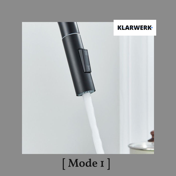 JANA | Rubinetto da cucina estraibile Premium in acciaio inox nero opaco miscelatore arco alto |gastronomia alta pressione ruotabile a 360° 2 attacchi