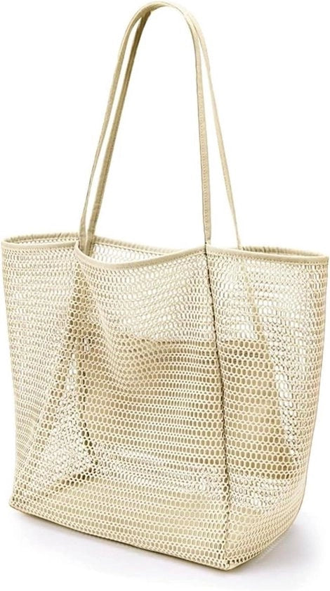 Borsa da spiaggia grande XL per donne - Mesh con chiusura a zip - Ripiegabile e leggera