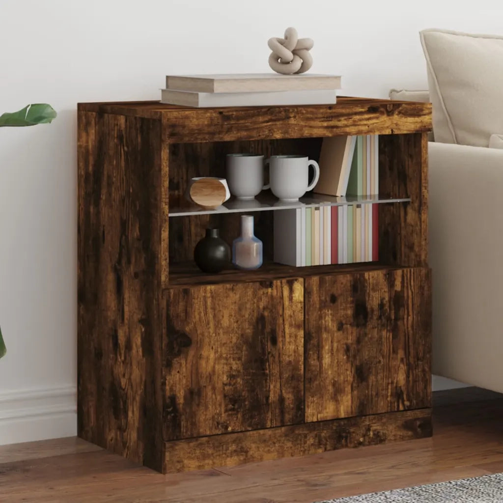 Credenza con Luci LED Rovere Fumo 60x37x67 cm 836655