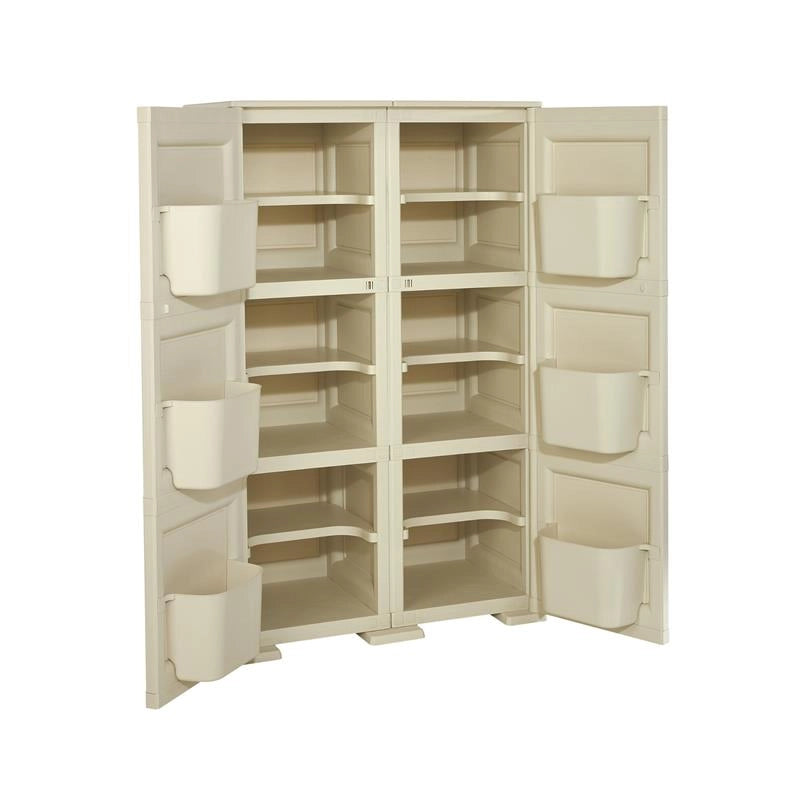 MOBILE MULTIUSO 2 ANTE ANGORA 79X43X125 CM CON 3 MODULI E 6 TASCHE LATERALI – ARMADIO ORGANIZZATORE VERTICALE CON RIPIANI E ANTE LISCE