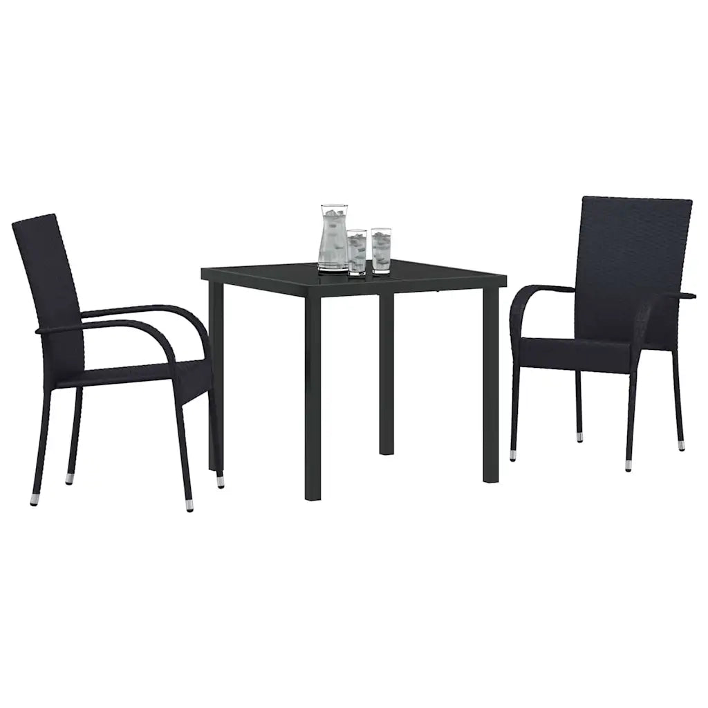 Set da Pranzo per Giardino 3 pcs Nero
