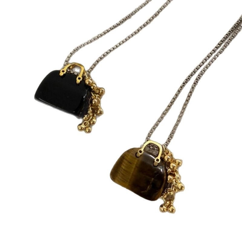 Borsa in ossidiana occhio di tigre naturale, collana con uva