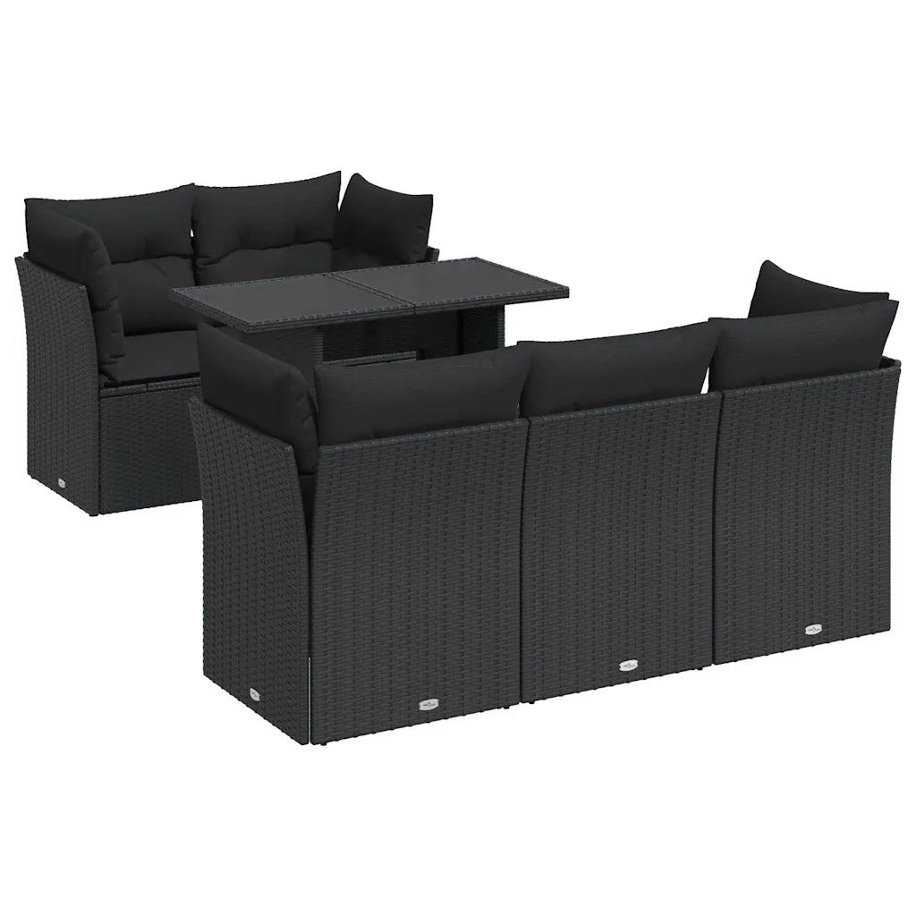 Set Divano da Giardino 6 pz con Cuscini Nero in Polyrattan 3326096