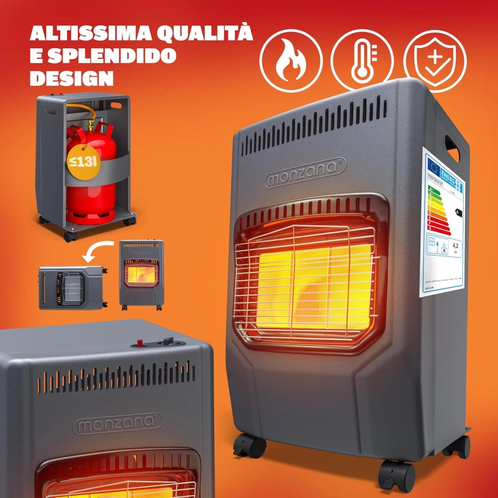 ® Stufa a Gas GH4500 Riscaldatore per Interni 4200 W 3 Impostazioni Accensione Piezoelettrica Antiribaltamento