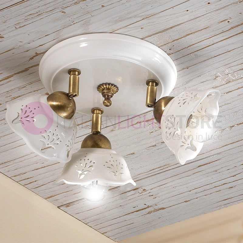 CANTUCCI Plafoniera a 3 Luci Orientabili Ceramica Traforata Bianca