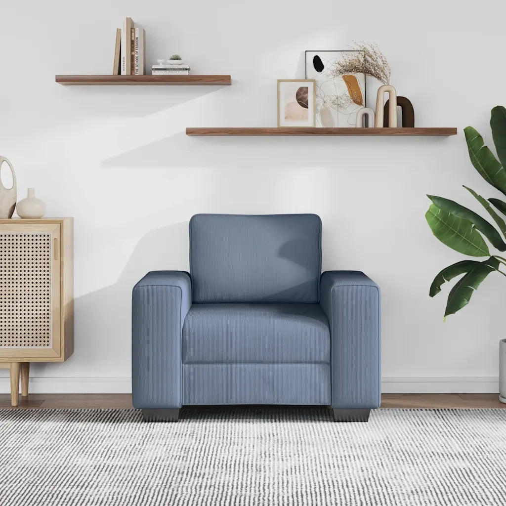 Divano-Poltrona-Sofa Relax-Divanetto Sedia Blu 60 cm Tessuto di velluto a coste