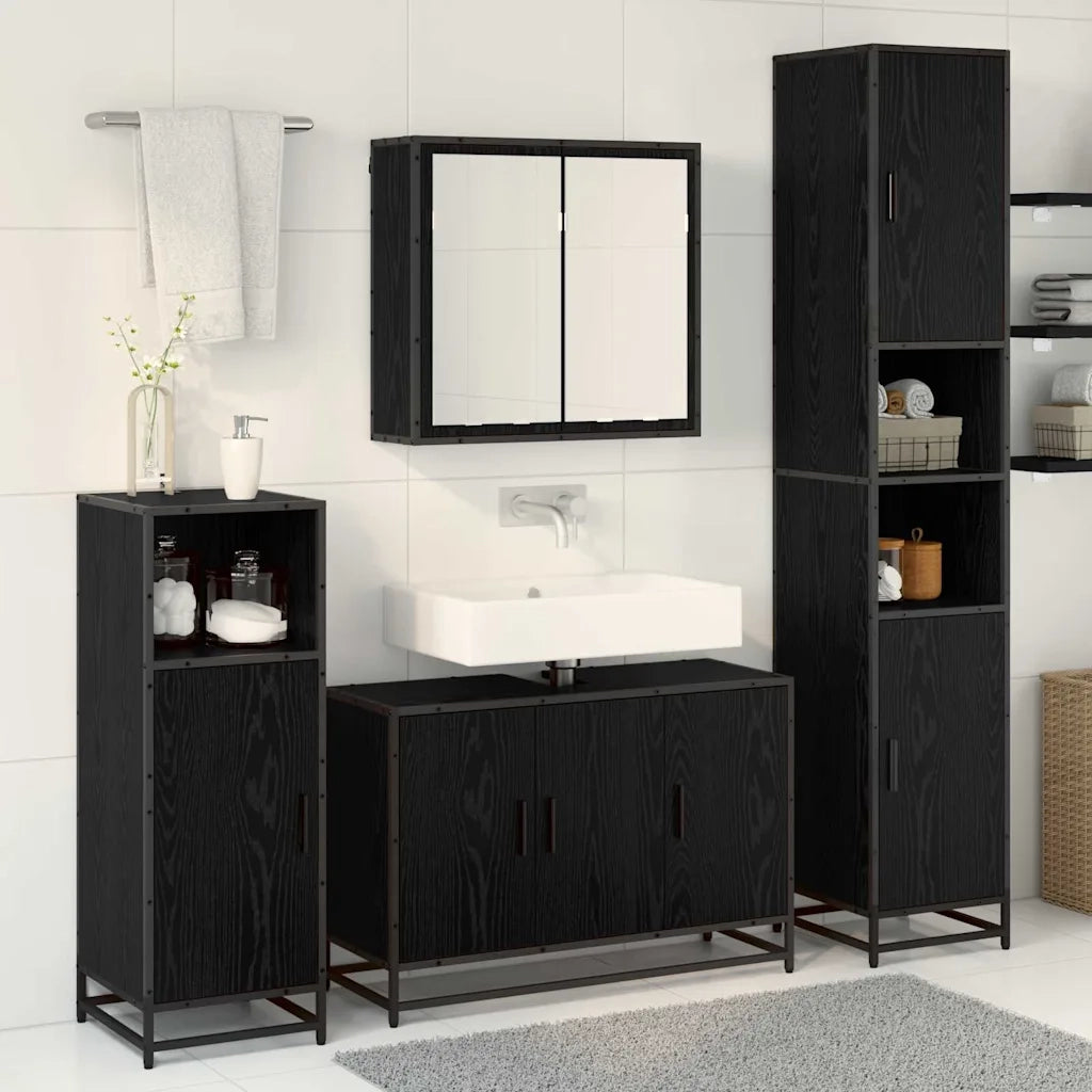 Set di mobili per il bagno 3 pcs Rovere Nero Legno multistrato