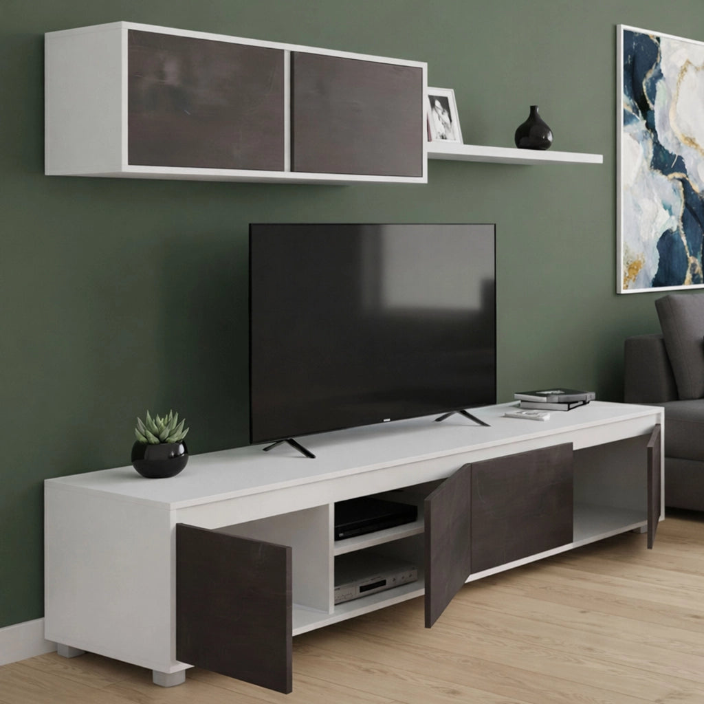 Mobile Soggiorno Amir, Parete Attrezzata Modulabile, 200x41x43h cm Bianco