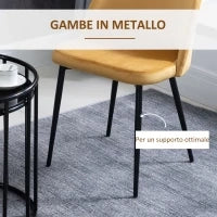 Set di 2 Sedie per Sala da Pranzo e Cucina Imbottite in Velluto, 49x50x77cm, Giallo