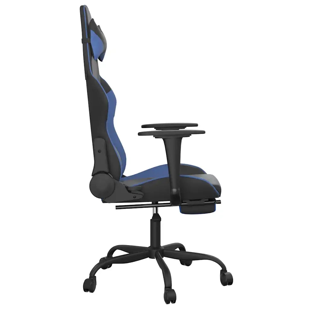 Sedia da Gaming | Sedia da e-sports Massaggiante Poggiapiedi Nero e Blu Similpelle