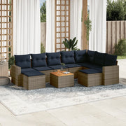 Set Divani da Giardino 10 pz con Cuscini Grigio in Polyrattan 3256740