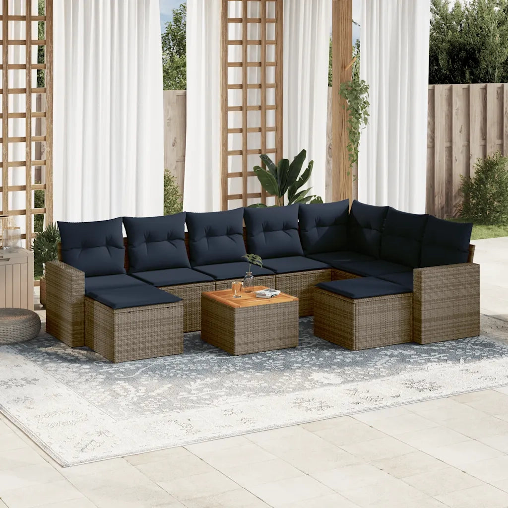 Set Divani da Giardino 10 pz con Cuscini Grigio in Polyrattan 3256740