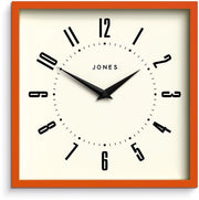 Orologio da Parete Quadrato Retro | 25cm | Arancione | Numeri Facili da Leggere | Perfetto per la Cucina o lo Studio