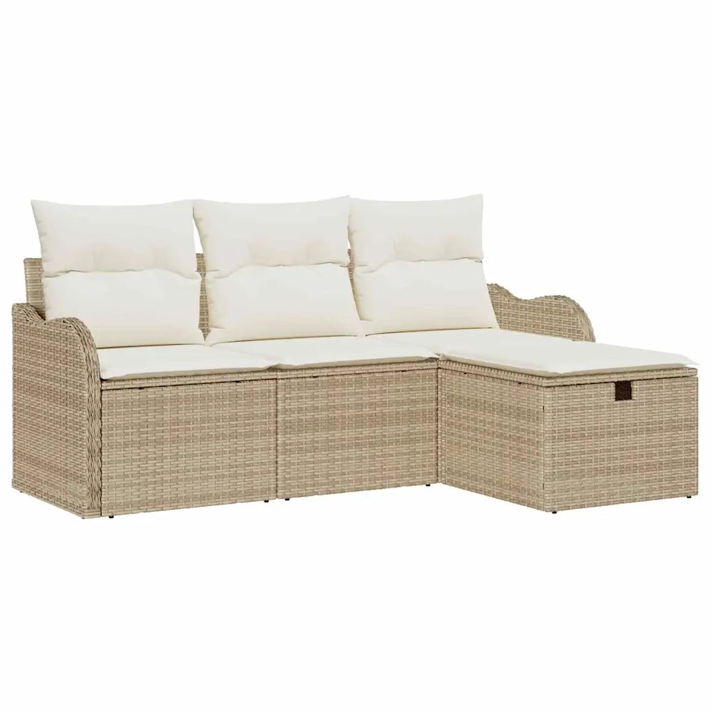 Set Divano da Giardino con cuscino 4 pz | Set Salotto da Giardino Poly Rattan