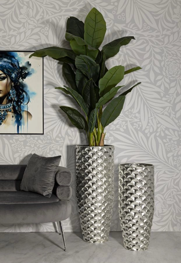 Porta Vasi Coppia Silvy Ø37x92 cm - Ø32x75 cm in Ferro Argento