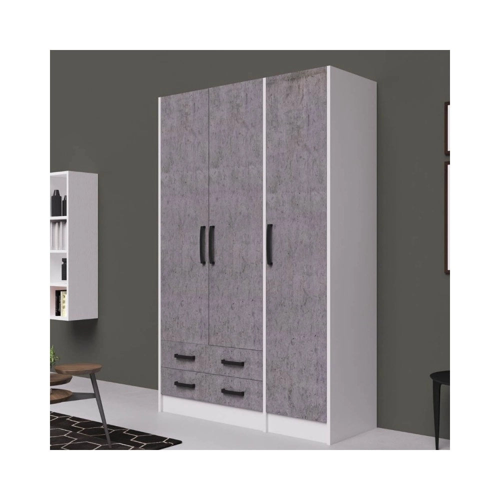 Armadio tre ante e due cassetti 135x52x210h colore cemento ARM3135