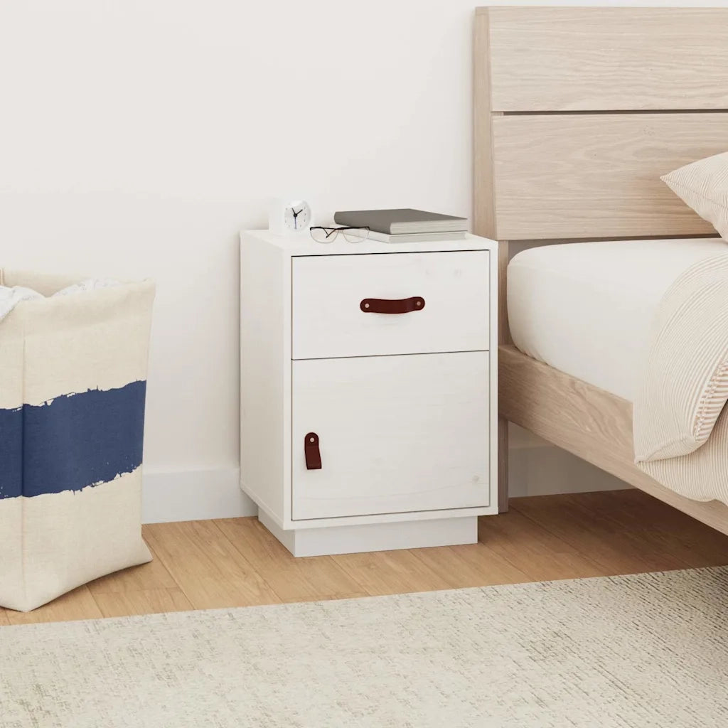 Comodino | Armadio da Notte | Mobiletto da notte Bianco 40x34x55 cm in Legno Massello di Pino