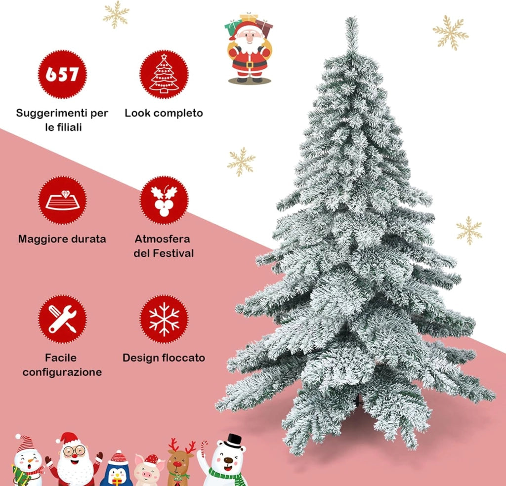 Albero di Natale Innevato 180/230cm, Albero di Natale con 657/1313 Rami Folti e Base di Metallo con Cuscinetti Antiscivolo, Decorazione Natalizia per Casa, Ufficio e Negozio (180 cm)