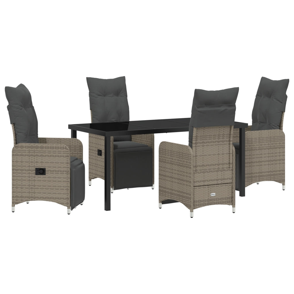 Set da Pranzo da Giardino 5 Pezzi con Cuscini Grigio Polyrattan