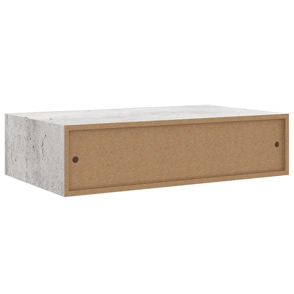 Scaffale con Cassetti da Parete | Mensola sospesa Grigio Cemento 40x23,5x10cm MDF