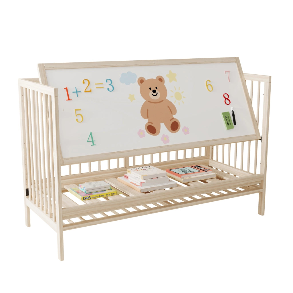 Letto per bambini 140 × 60 cm convertibile in letto laterale e scrivania, senza materasso, legno massiccio naturale