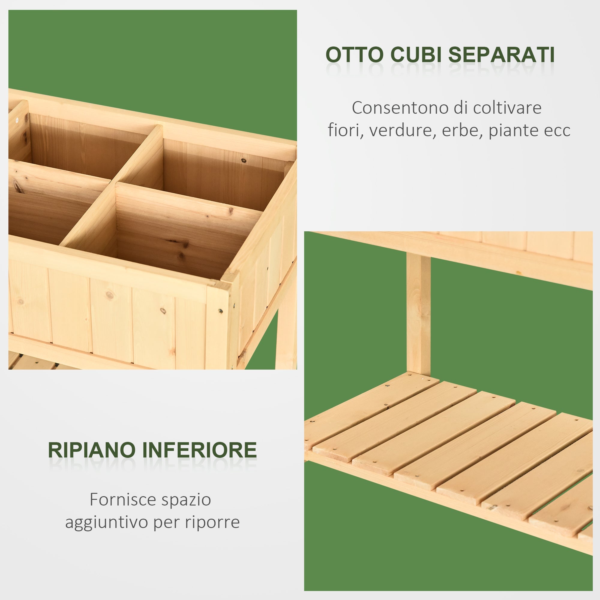 Orto Urbano Pensile in Legno con 8 Griglie e Ripiano Inferiore 120x60x81 cm
