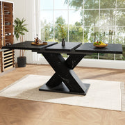 Tavolo da Pranzo Allungabile Nero Effetto Marmo ¨C MINIMAL ¨C Piano Metallo Design Moderno per 4-6 Persone