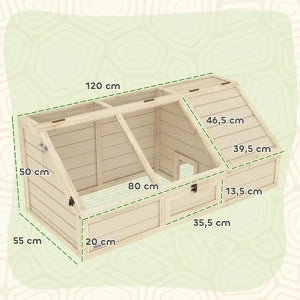 CASA TARTARUGHE Recinto esterno 120x55x20/50 cm Legno naturale