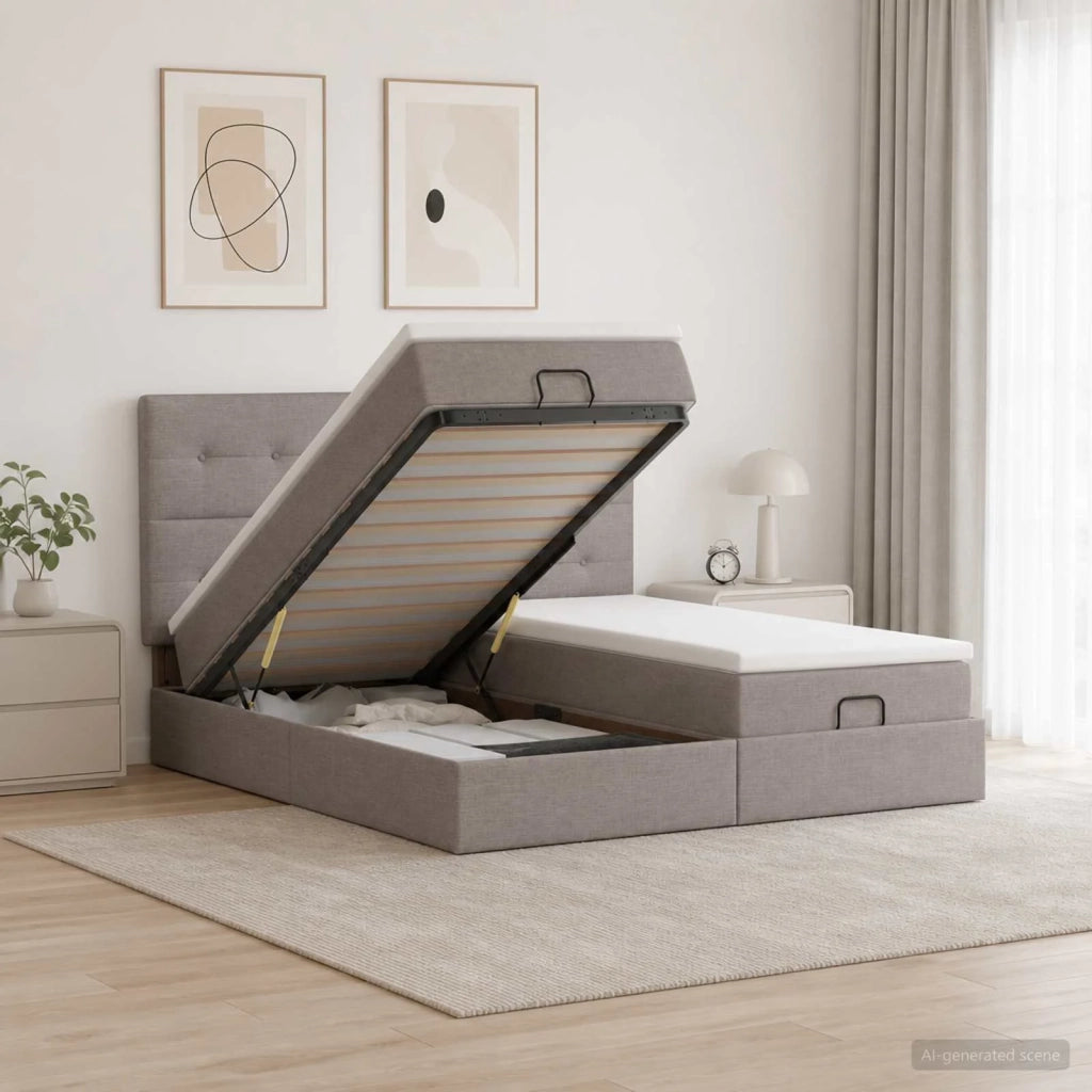 Letto Ottomano con Materasso e LED Tortora 200 x 200 cm Tessuto 3458448