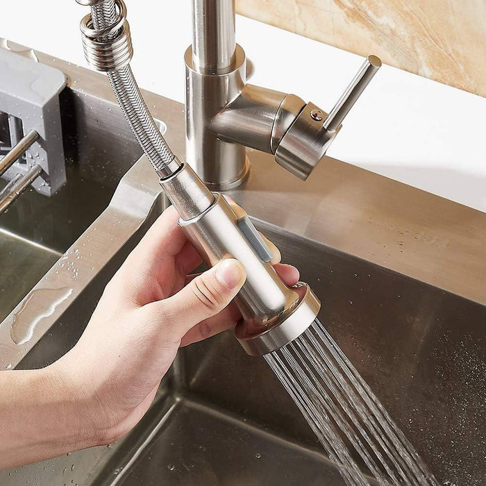 Rubinetto Cucina Miscelatore Monocomando Doccetta Estraibile a Molle in Ottone Anaconda Cromato